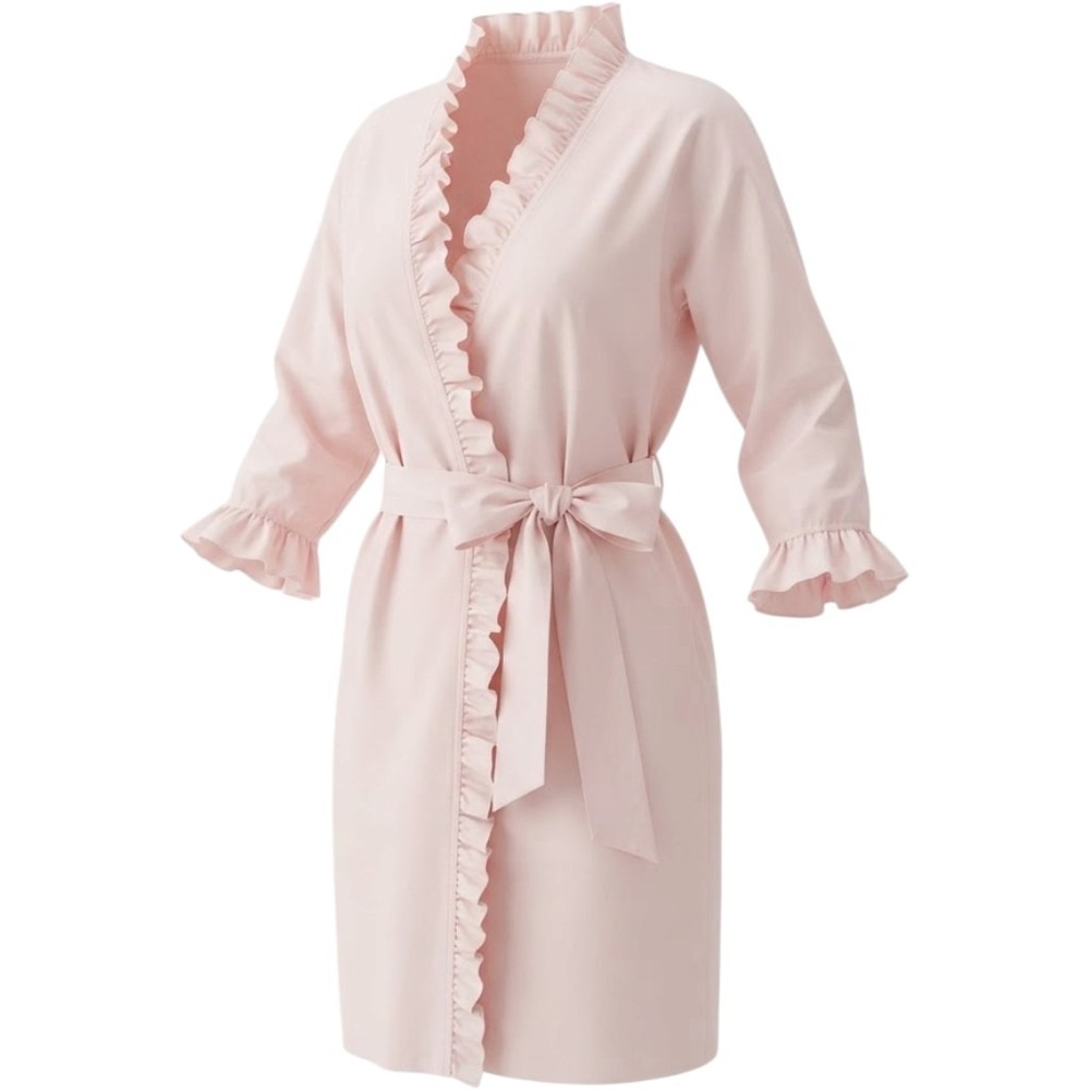 Lenora Womens Pink 100% Cotton Ruffle Trim Wrap Robe Size Small Loungewear